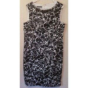 Jones New York Womens Scoop Neck Jeweled Dress Size 16 Black White Print